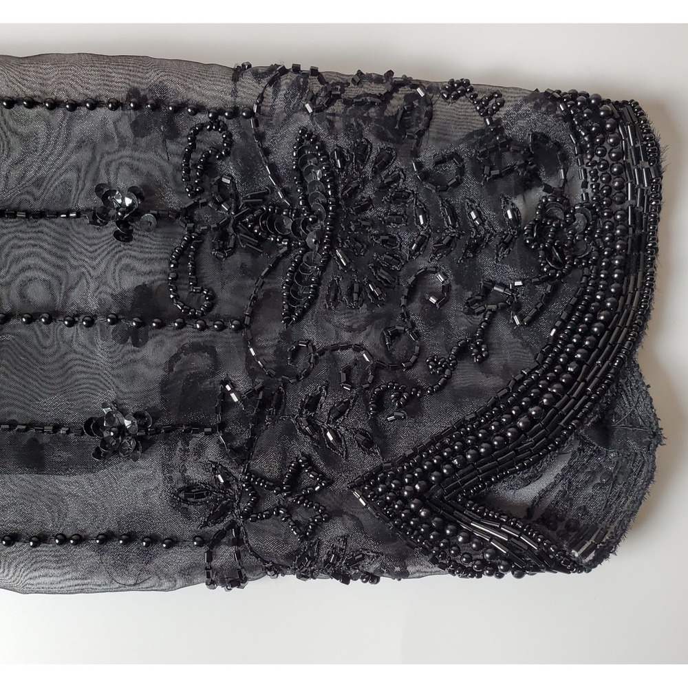 FLAWED Vintage Black Laurence Kazar Paris New York Sheer Beaded Jacket Small - Picture 5 of 12